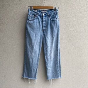 Levi's Premium Ribcage Straight Jeans Sz 25 raw hem